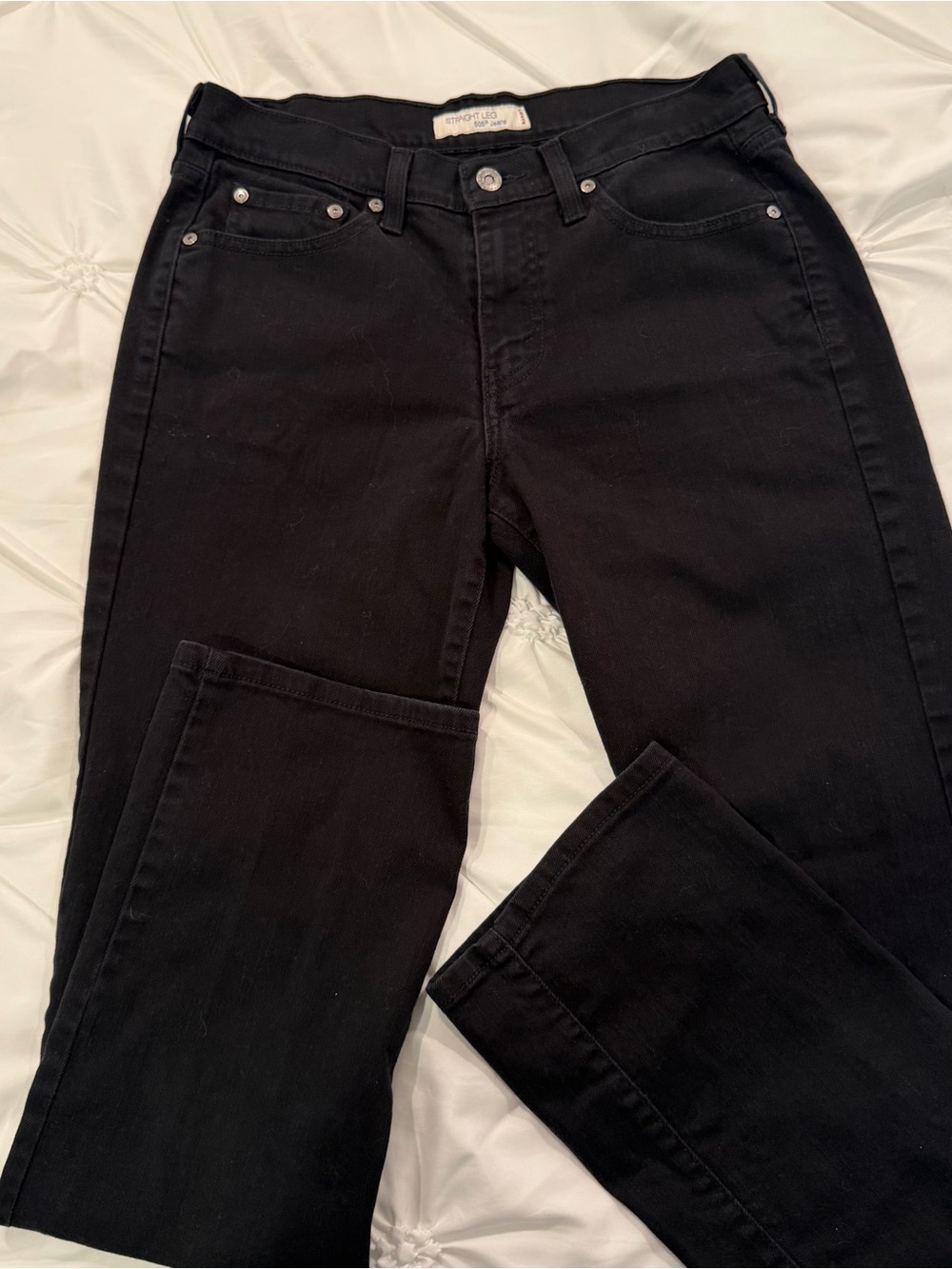 Levis 505 Straight Leg Jeans Womens 8 Medium Black Denim Solid